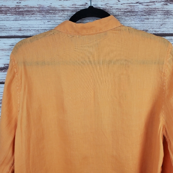 J Jill Womens Medium Orange 100% Linen Long Sleeve Button Down Shirt Top - Picture 6 of 7